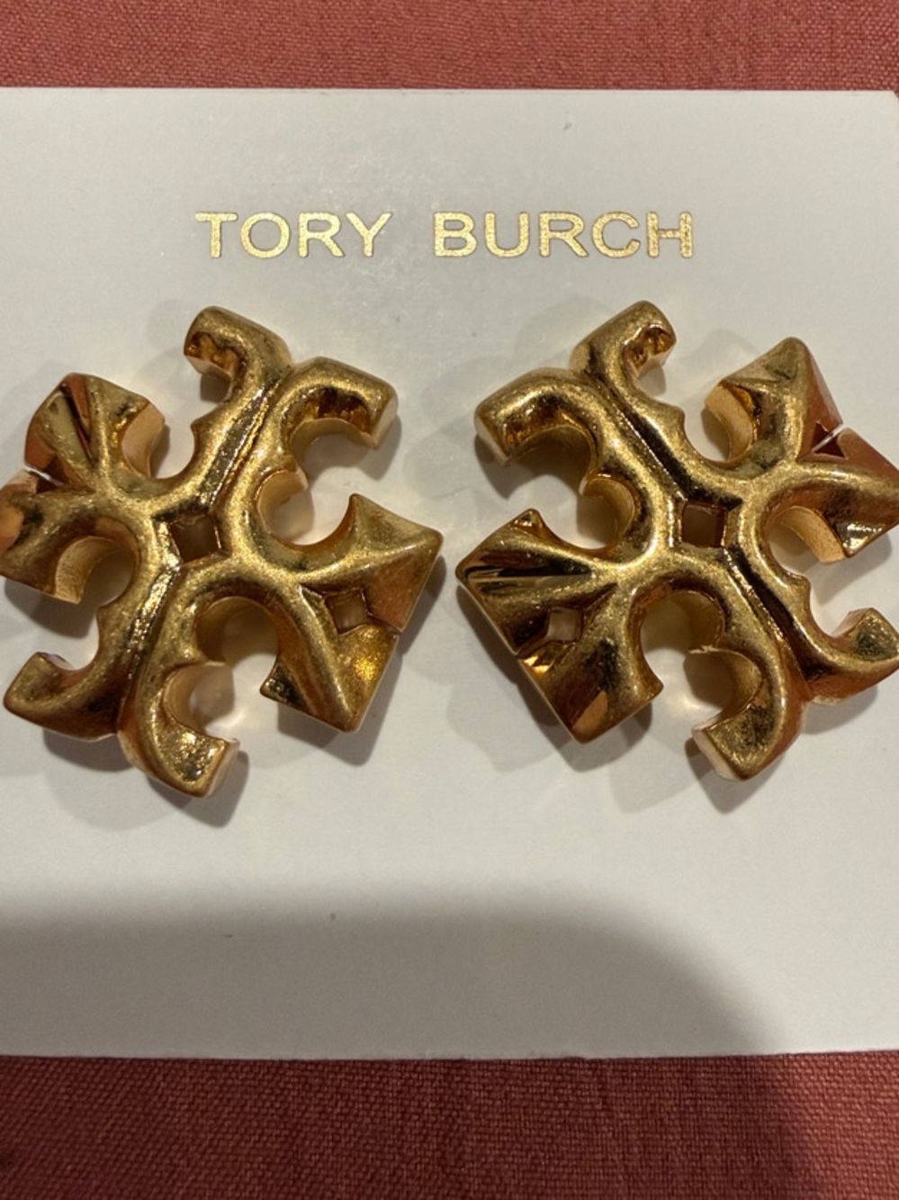 Tory Burch | Gold Plated Icon Logo Statement Earrings | Mid-Size